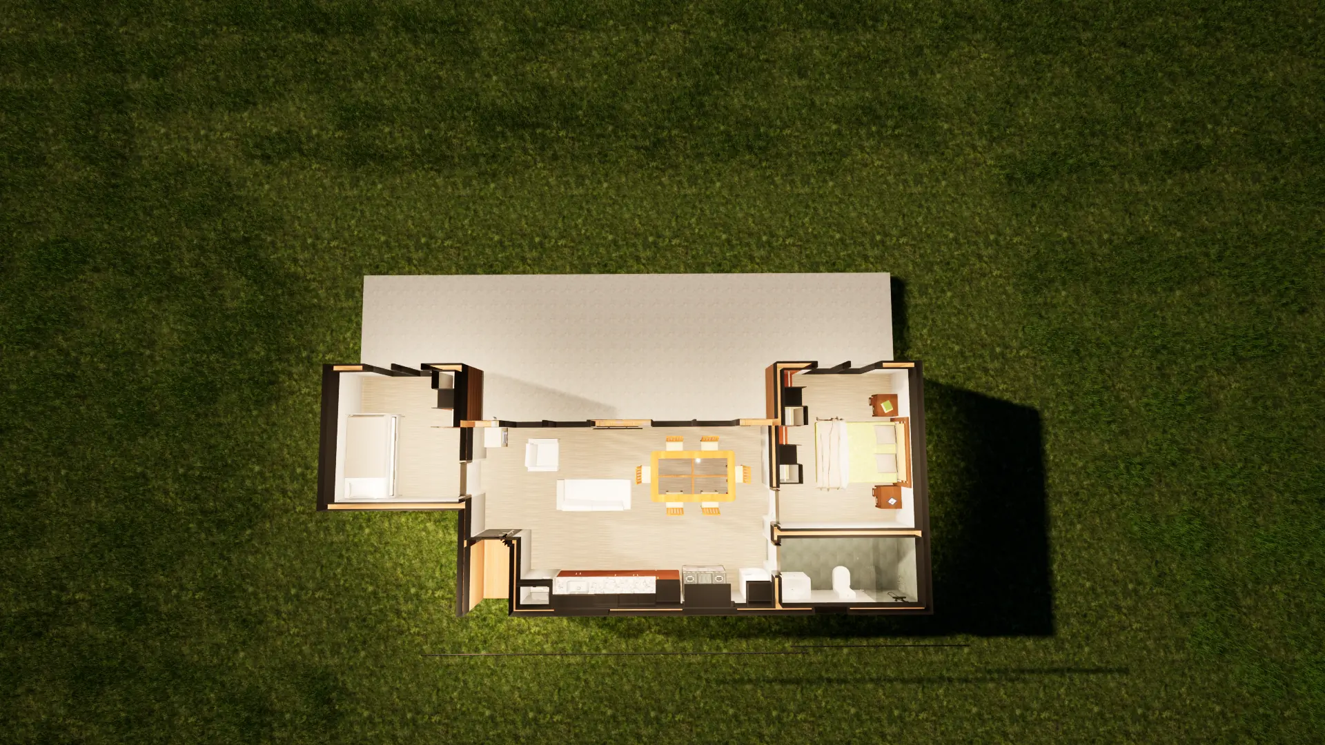 Planta de la casa de 55 m² con sus dos dormitorios